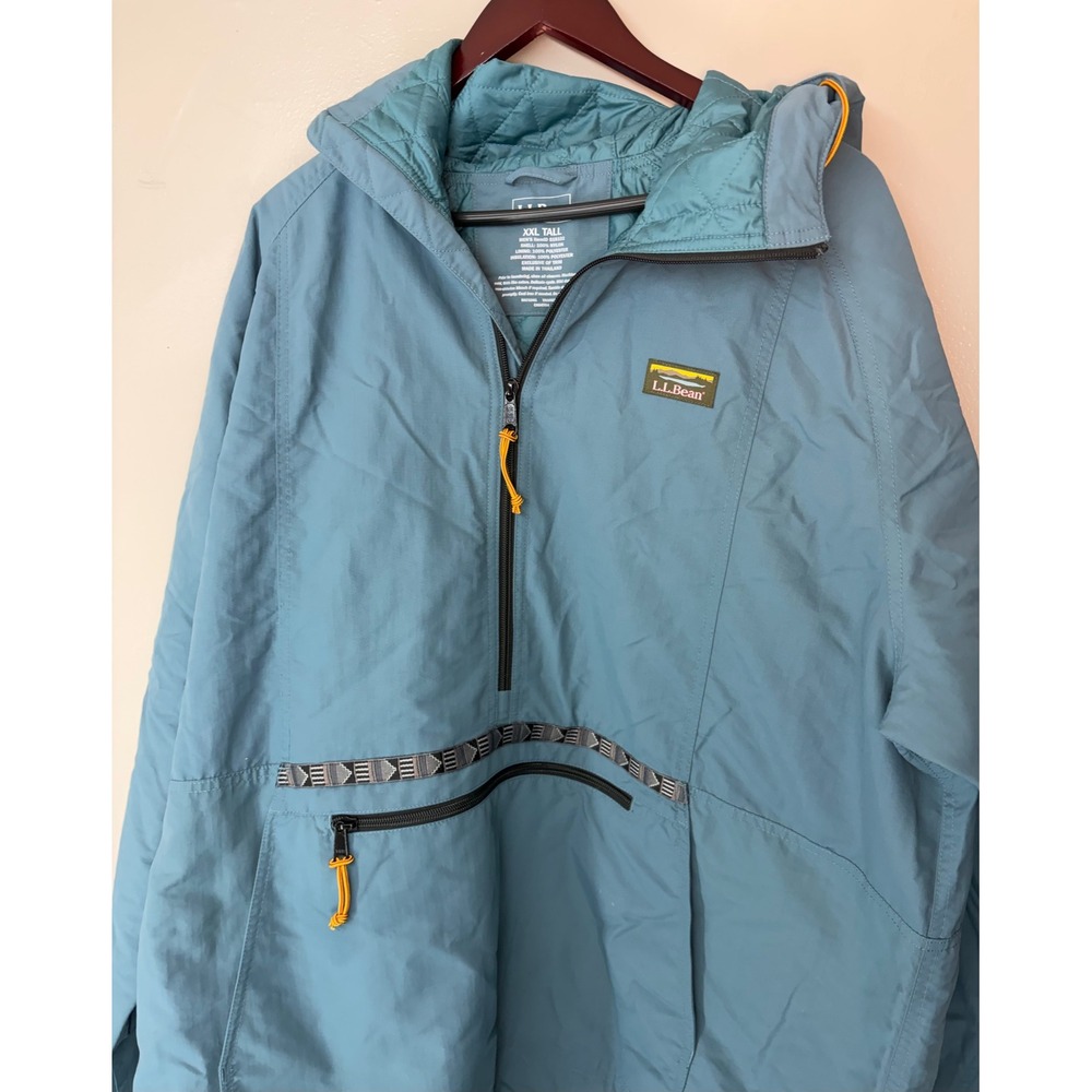 LL Bean Mens XXL Tall Insulated Anorak Jacket Blue Gray Half Zip Pullover 518102